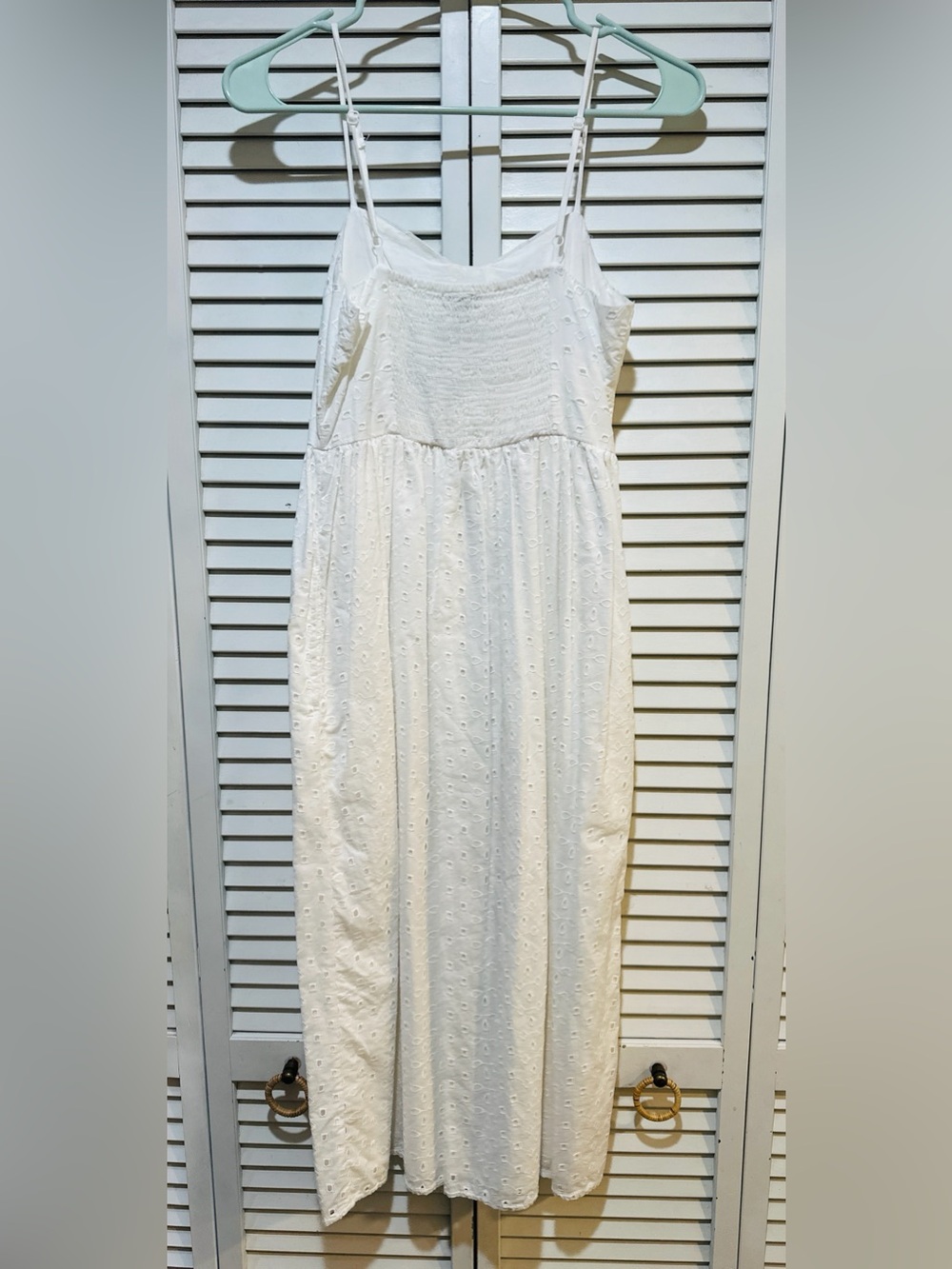 White Eyelet Cottagecore Midi Dress Adjustable Strap Sundress - Picture 8 of 10